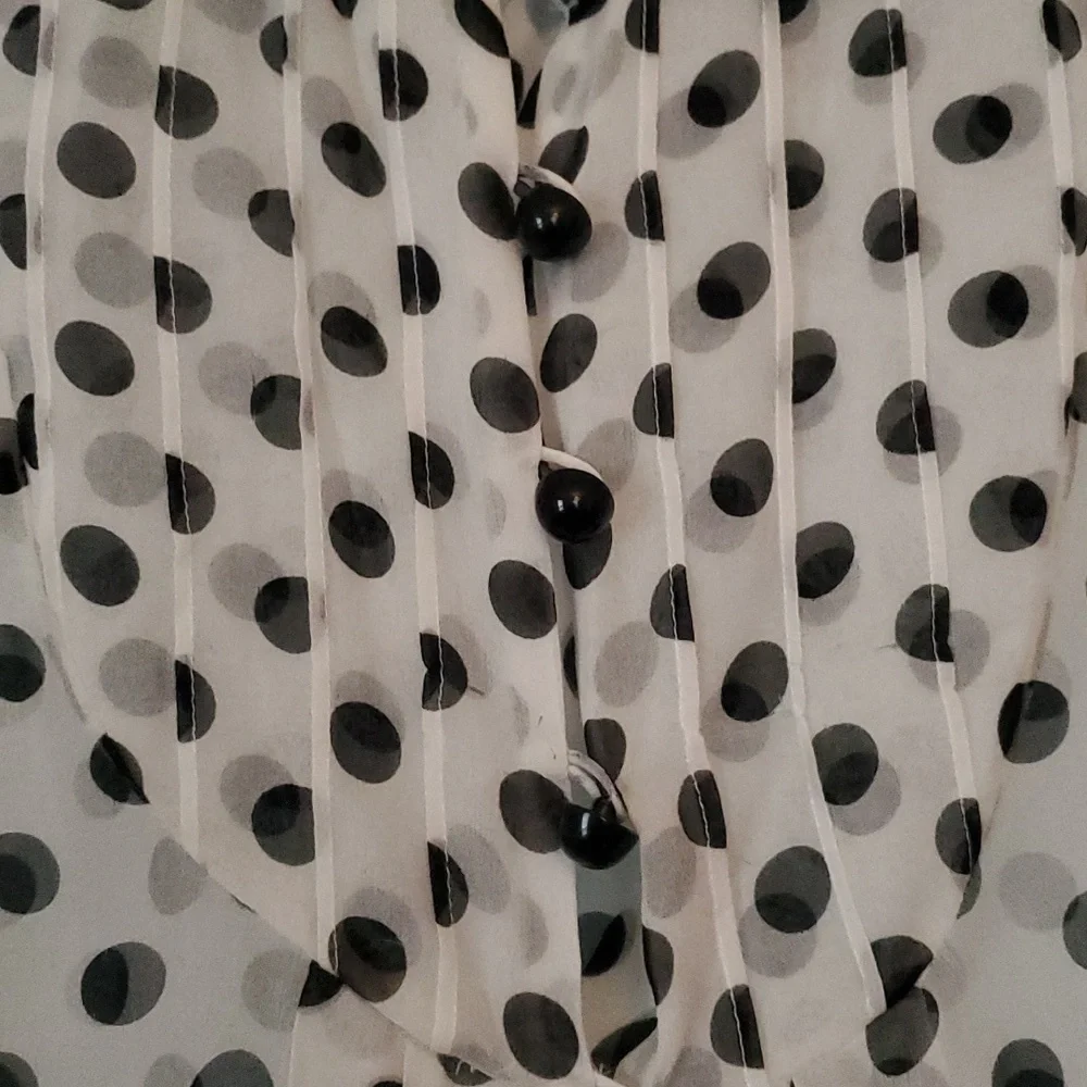 Anthropologie 100% Silk Black White polka dot top - Picture 6 of 9